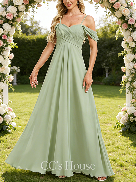 Under $100 A-line Fresh Cold Shoulder Floor-Length Chiffon Bridesmaid Dress