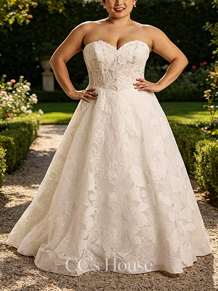Bright Strapless Floral Organza Ball Gown Wedding Dress