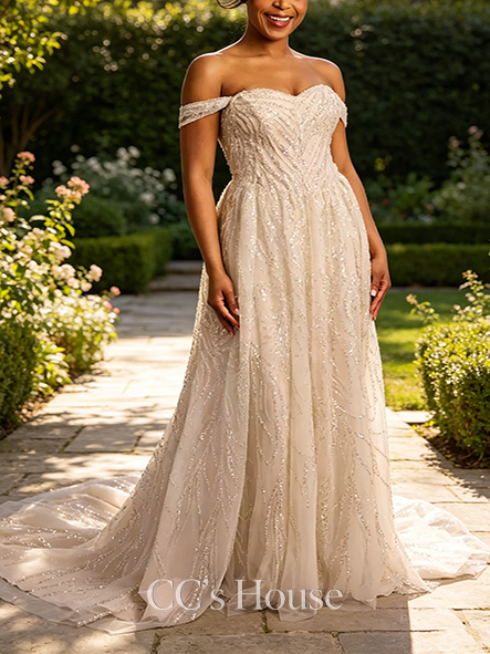 Exquisitely Embroidered Off-the-Shoulder Beaded Embroidery Ball Gown