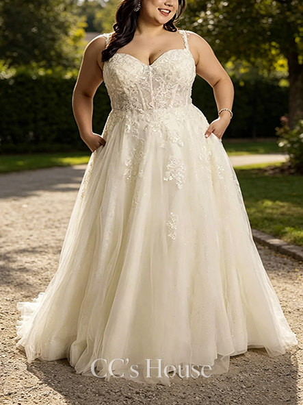 Blossom Tulle Tank Ball Gown with Floral Lace Appliques