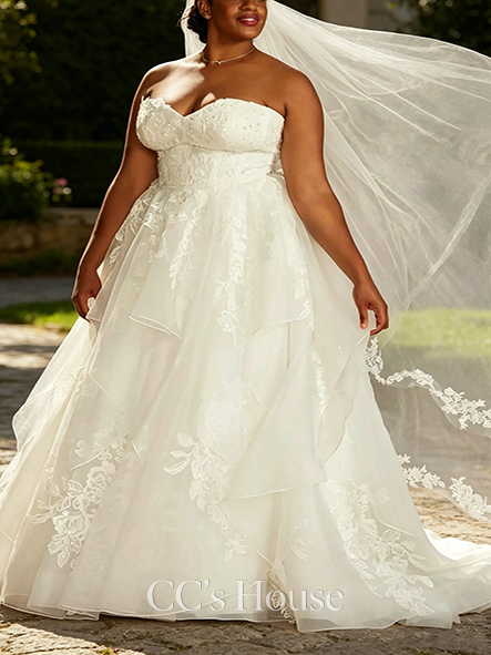 Ruffled Tiered Floral Ball Gown Wedding Dress