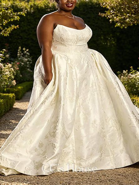 Classic Strapless Basque Waist Jacquard Ball Gown