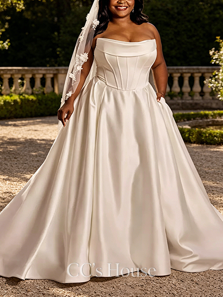 Tailored Sculpted Corset Bodice Satin Wedding Dress