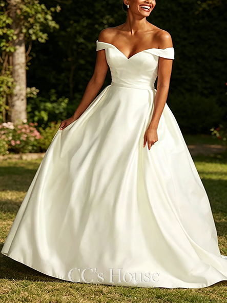 Soft Off Shoulder Satin Gown Wedding Dress