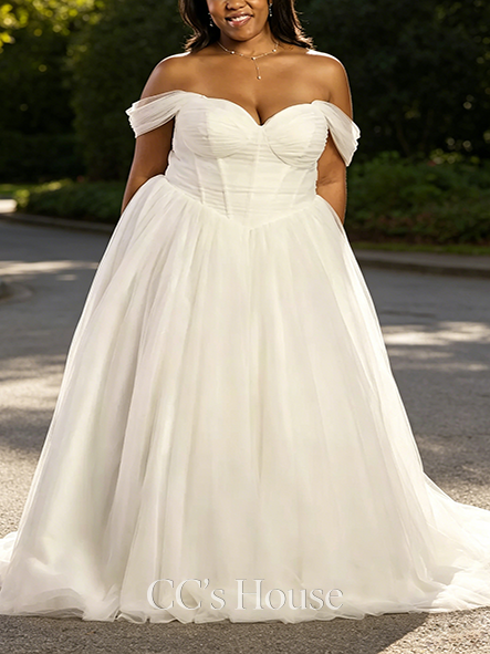 Sweet Pleated Tulle Basque Waist Sweetheart Ball Gown
