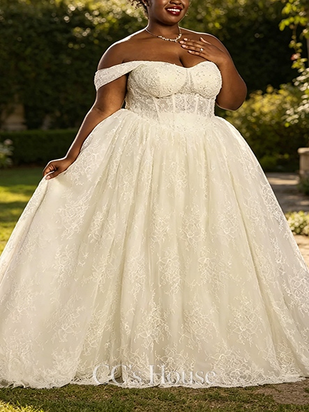 Practical Basque Waist Lace Ball Gown with Removable Sleeves