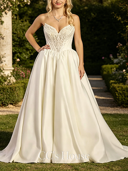 Radiant Satin Embellished Illusion Bodice Ball Gown