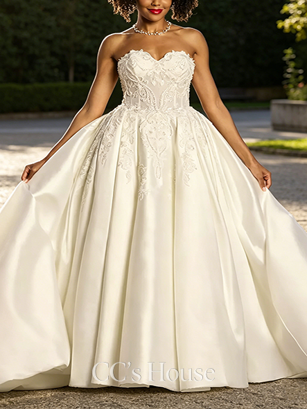 Magnificent Embellished Satin Ball Gown Wedding Dress