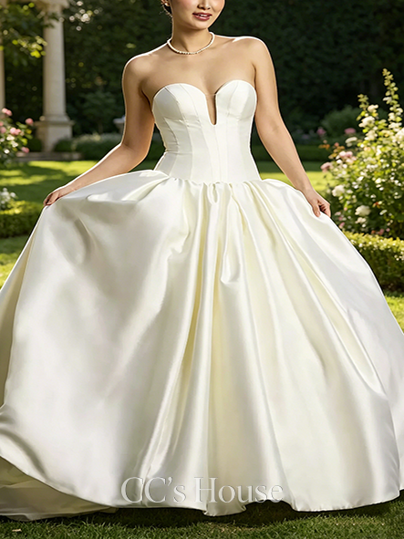 Slim-Fit Mikado Drop Waist Ball Gown Wedding Dress