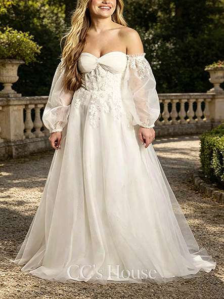 Lovely Tulle Sweetheart Ball Gown with Detachable Sleeves
