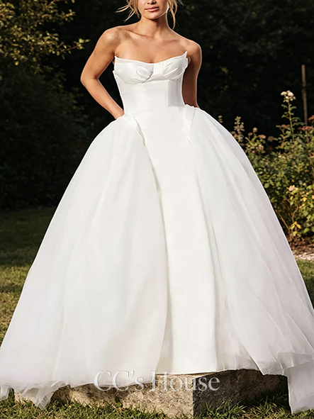 Flowy Drop Waist Satin and Tulle Ball Gown