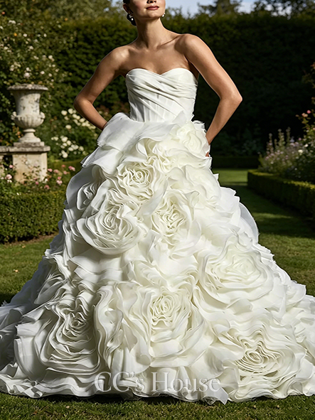 Luxury Couture Organza Rosette Ball Gown Wedding Dress