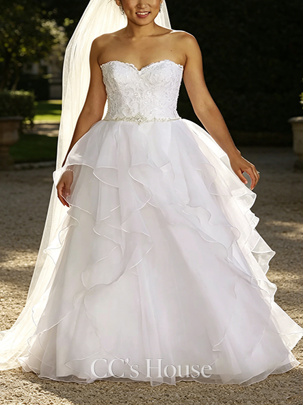 Petite Lace and Organza Petite Wedding Ball Gown