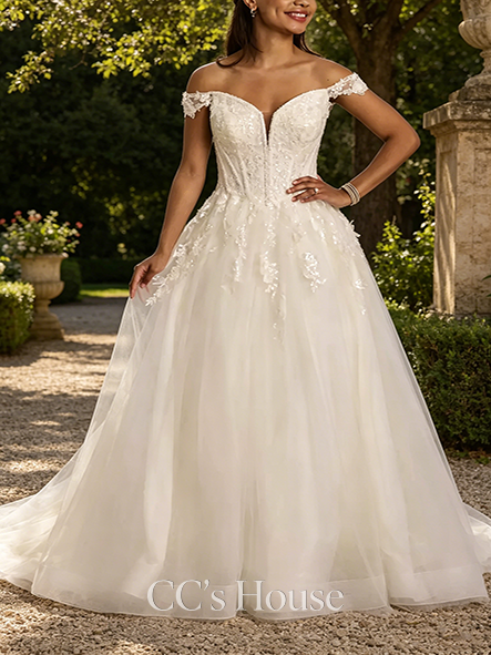 Airy Lace and Tulle Ball Gown Wedding Dress