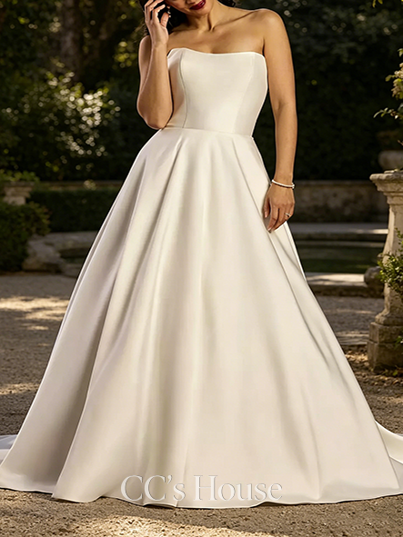 Playful Satin Strapless Ball Gown with Bow Back