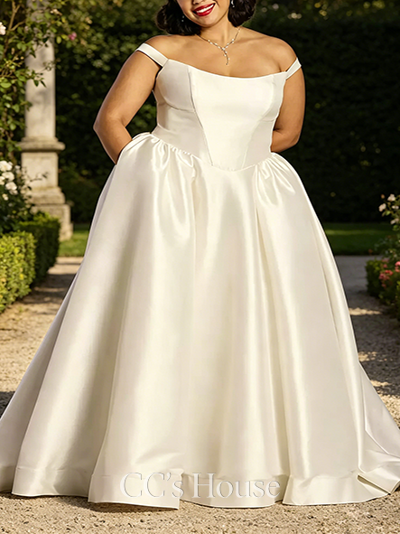 Regal Off-the-Shoulder Mikado Basque Waist Ball Gown