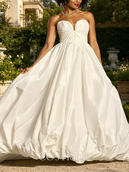 Retro Bubble Hem Taffeta Ball Gown with Plunge Neckline