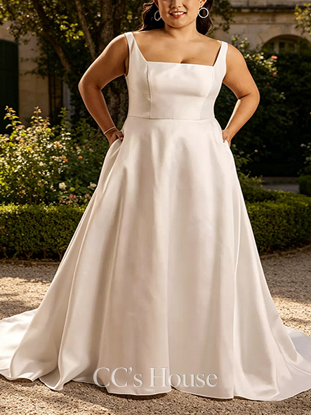 Minimalist Square Neck Tank Mikado Ball Gown Wedding Dress