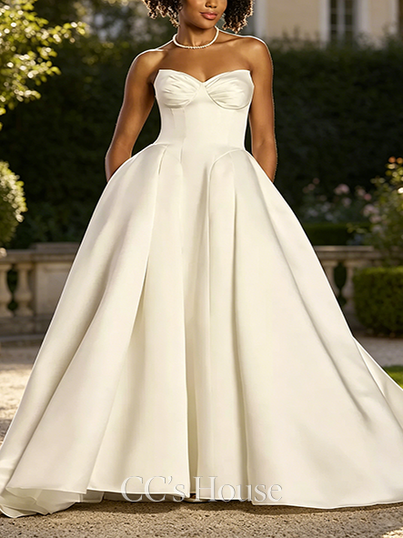 Polished Strapless Satin Basque Waist Ball Gown