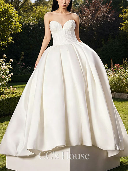 Soft Satin Ball Gown with Pleated Charmeuse Bodice