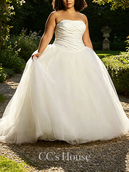 Classic White Draped Taffeta Wedding Dress