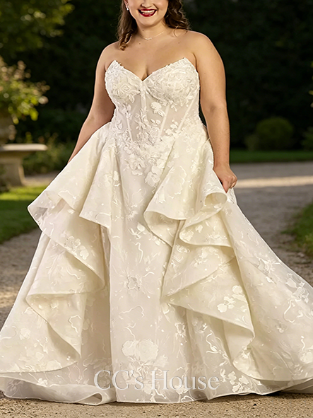 Layered Lace Appliqued Pickup Ball Gown