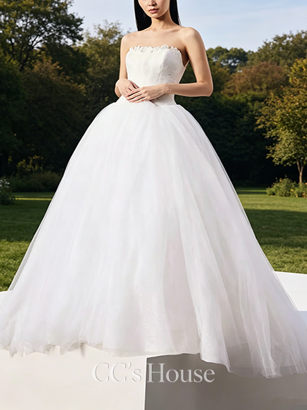 Unique Veiled Lace Ball Gown with Inverted Basque Waist