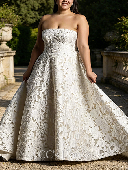 Floral Strapless Floral Lace Ball Gown