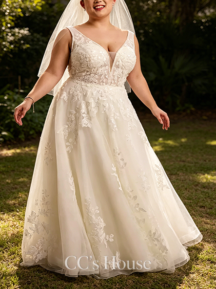 Sleek Plunging Tank Tulle Ball Gown Wedding Dress