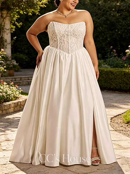 Sparkly Beaded Bodice Basque Waist Strapless Ball Gown
