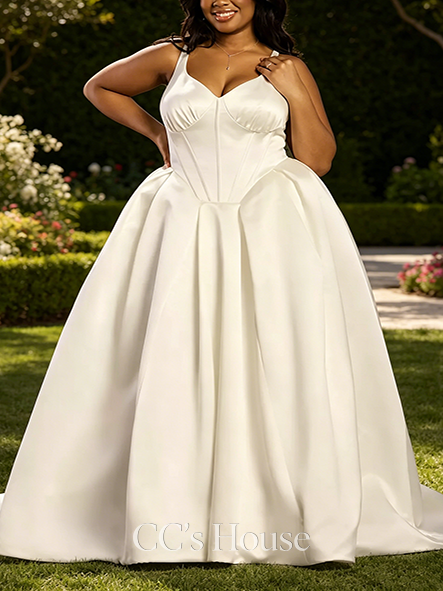 Simple Satin Tank Ball Gown with Basque Waist