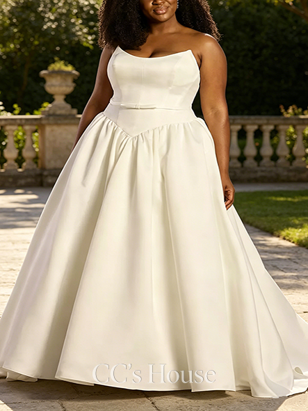 Cozy Satin Basque Waist Ball Gown with Scarf