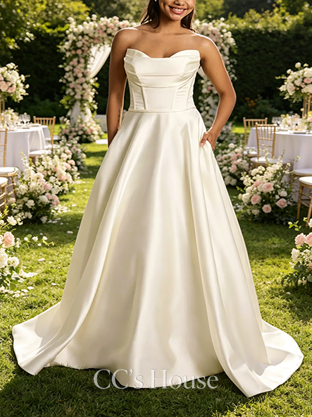 Premium Satin Strapless Ball Gown Wedding Dress