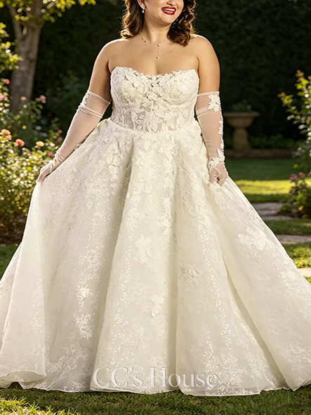 Matching Strapless Lace Ball Gown with Matching Gloves