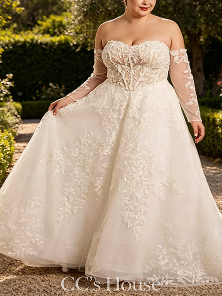 Convertible Removable Long-Sleeve Ball Gown Wedding Dress