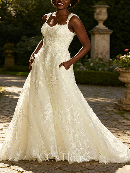 Dainty Lace Applique Tank Ball Gown Wedding Dress