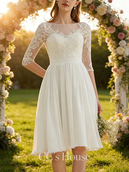 A-line Radiant Scoop Floor-Length Lace Chiffon Wedding Dress With Sequins