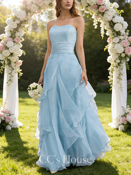 A-line Romantic Sweetheart Floor-Length Organza Wedding Dress With Cascading Ruffles