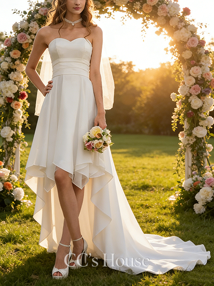 A-line Flowy Sweetheart Asymmetrical Chiffon Wedding Dress With Ruffle