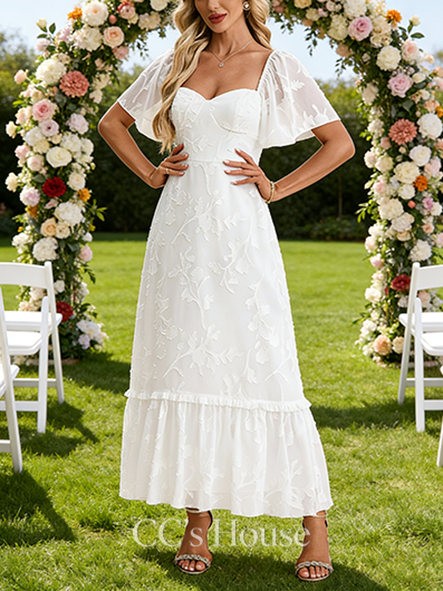 Sweetheart Neck A-Line Bridal Gown - Ankle-Length Chiffon Wedding Dress