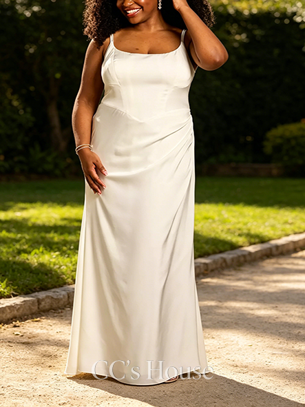 Minimalist Matte Satin Tank Wedding Dress with Basque Waist Minimalist Matte Satin Tank Wedding Dress with Basque Waist