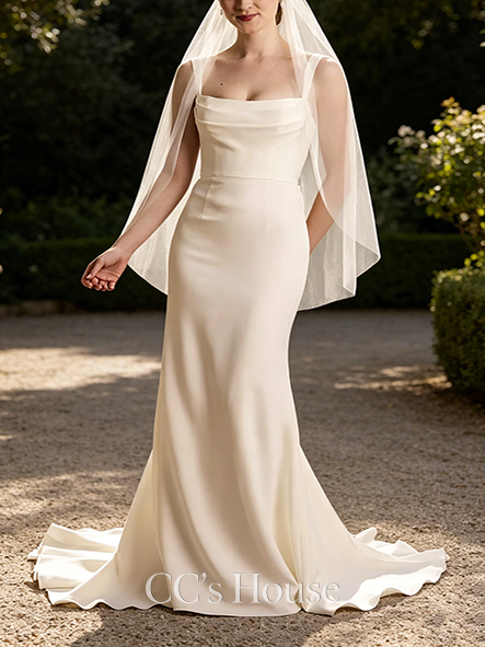 Soft Stretch Crepe Cowl Neck Tank Sheath Wedding Dress