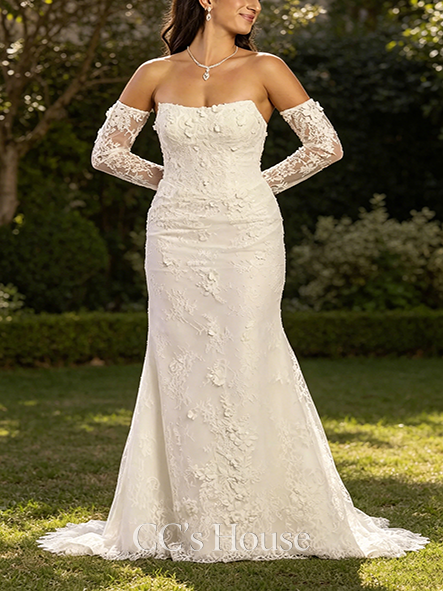 Luxurious Beaded Lace Mermaid Gown with Removable Sleeves