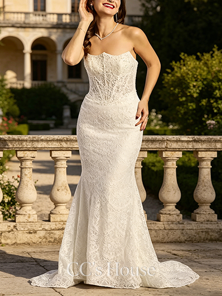 Delicate Lace Inverted Sweetheart Sheath with Beaded Bodice