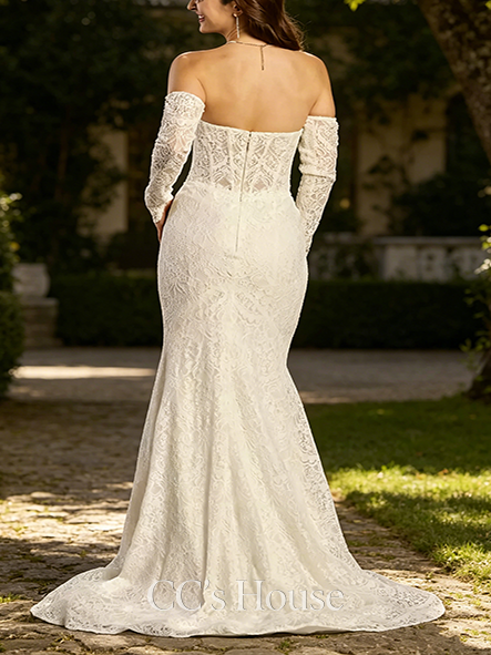 Delicate Lace Inverted Sweetheart Sheath with Beaded Bodice