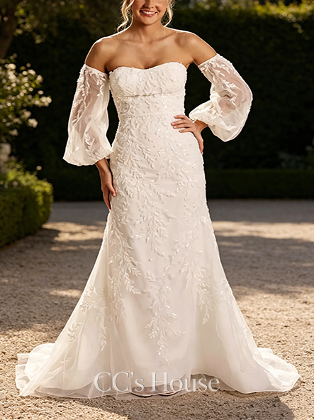 Convertible Sheath Wedding Dress with Removable Sleeves