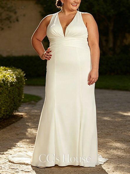 Two-tone Crepe Back Satin Sheath Wedding Dress