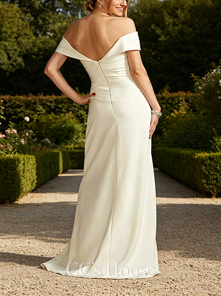Timeless Crepe Off-the-Shoulder Sheath Wedding Dress