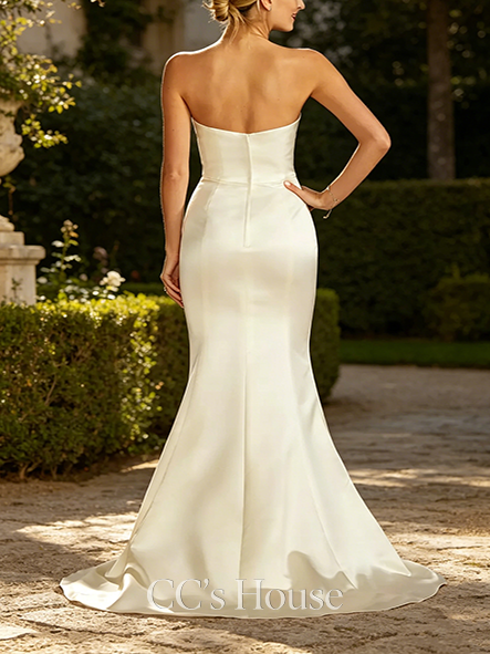 Dramatic Satin Ruched Bodice Wedding Dress with Overskirt