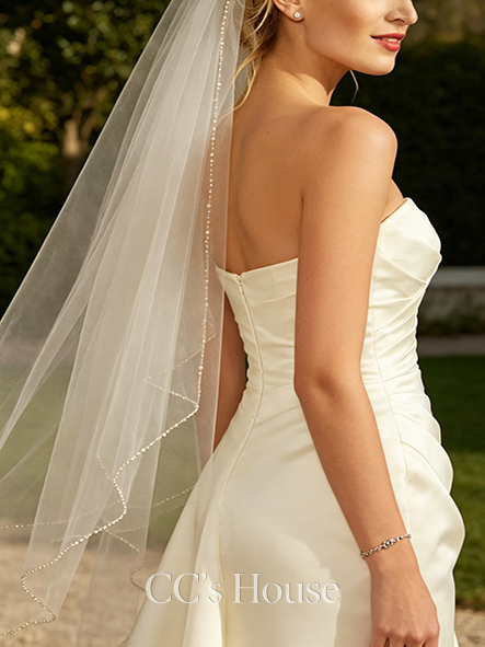 Dramatic Satin Ruched Bodice Wedding Dress with Overskirt